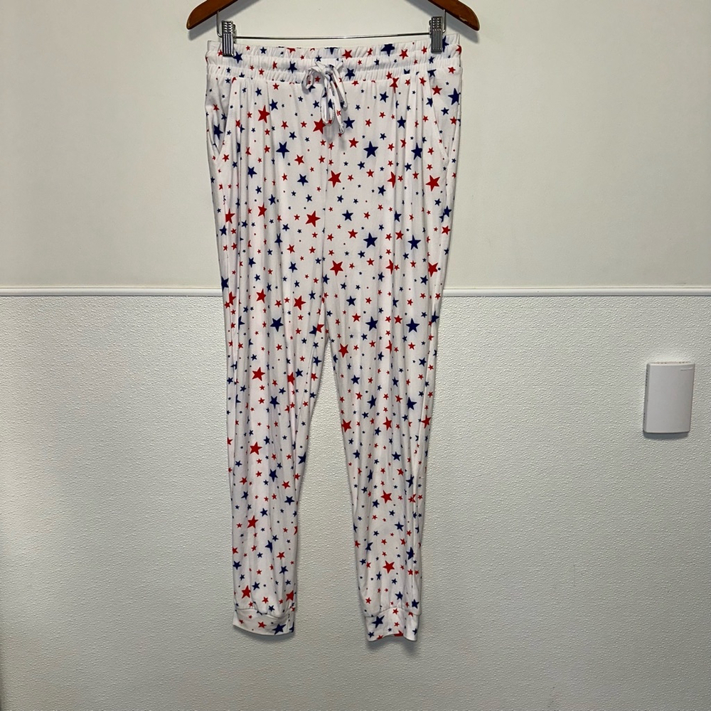 Women's Love Streak Jogger Pants Size M White Red Blue Stars Stars Loungewear - Picture 7 of 8